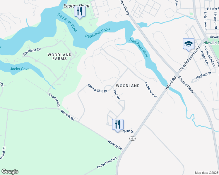 map of restaurants, bars, coffee shops, grocery stores, and more near 28489 Wedgeway Circle in Easton