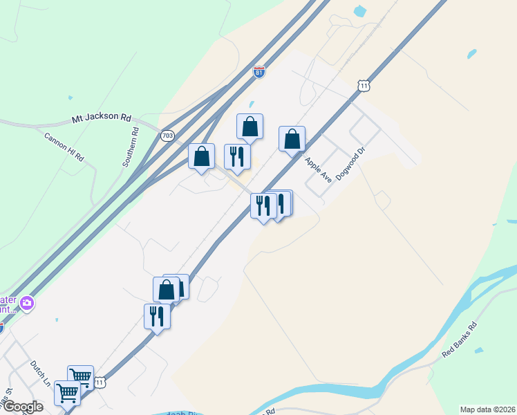 map of restaurants, bars, coffee shops, grocery stores, and more near 5304 Main St in Mt Jackson