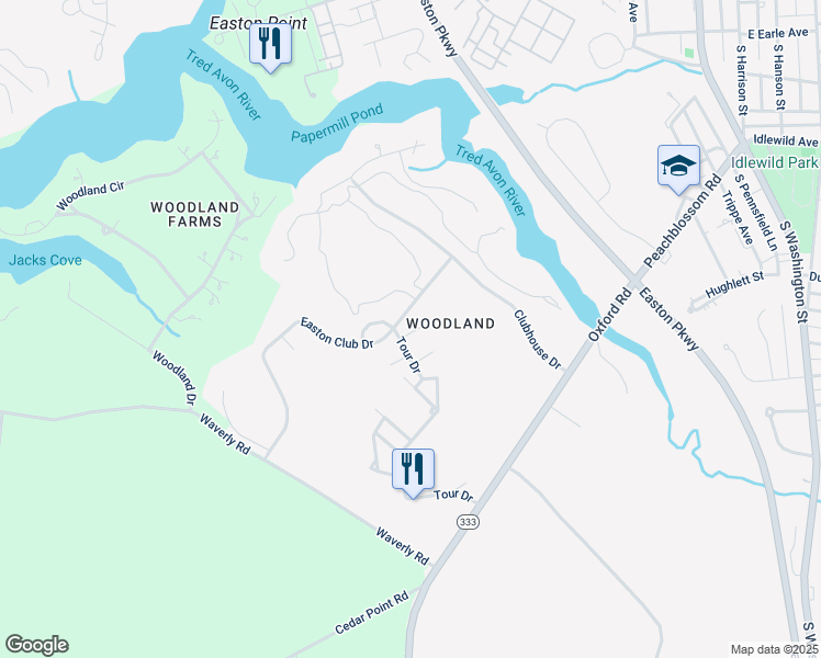 map of restaurants, bars, coffee shops, grocery stores, and more near 28520 Augusta Court in Easton