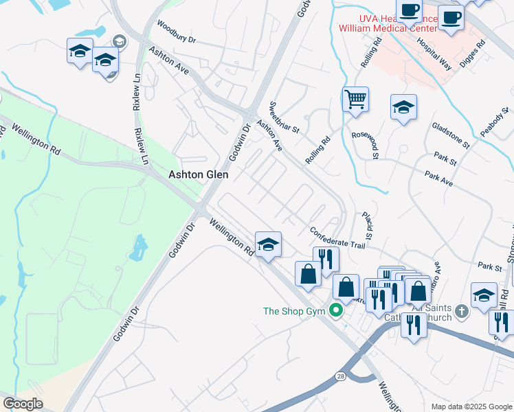 map of restaurants, bars, coffee shops, grocery stores, and more near 9078 Reynolds Place in Manassas