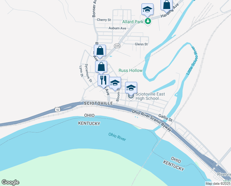 map of restaurants, bars, coffee shops, grocery stores, and more near 5540 3rd Street in Portsmouth