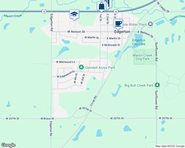 map of restaurants, bars, coffee shops, grocery stores, and more near 201 West Edgewood Drive in Edgerton