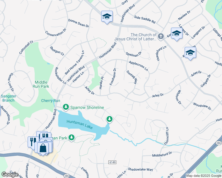 map of restaurants, bars, coffee shops, grocery stores, and more near 7131 Freshaire Drive in Springfield