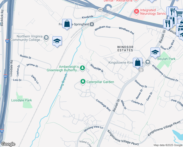 map of restaurants, bars, coffee shops, grocery stores, and more near 7307 Crestleigh Circle in Alexandria