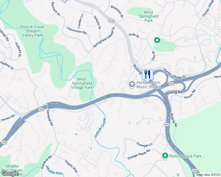 map of restaurants, bars, coffee shops, grocery stores, and more near 8086 Whitlers Creek Court in West Springfield
