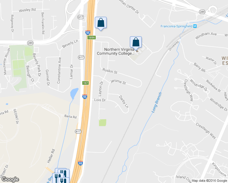 map of restaurants, bars, coffee shops, grocery stores, and more near 6830 Darby Lane in Springfield