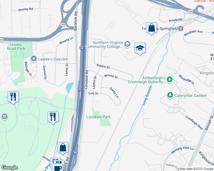 map of restaurants, bars, coffee shops, grocery stores, and more near 6830 Darby Lane in Springfield