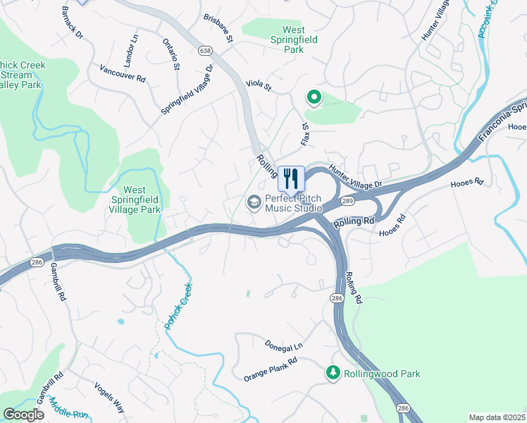 map of restaurants, bars, coffee shops, grocery stores, and more near 7226 Jillspring Court in Springfield