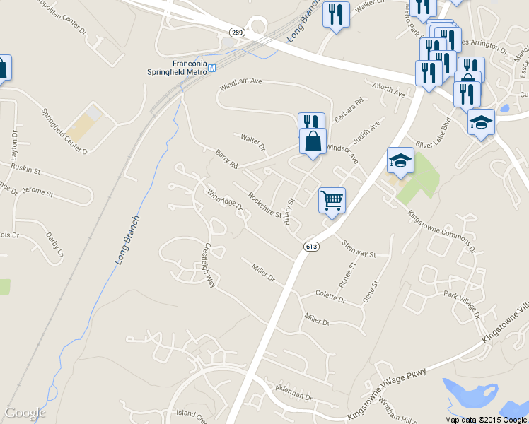 map of restaurants, bars, coffee shops, grocery stores, and more near 6427 Rockshire Street in Alexandria