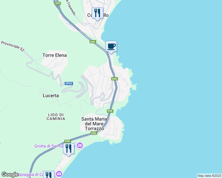 map of restaurants, bars, coffee shops, grocery stores, and more near 1 Via Conca d'Oro in Copanello