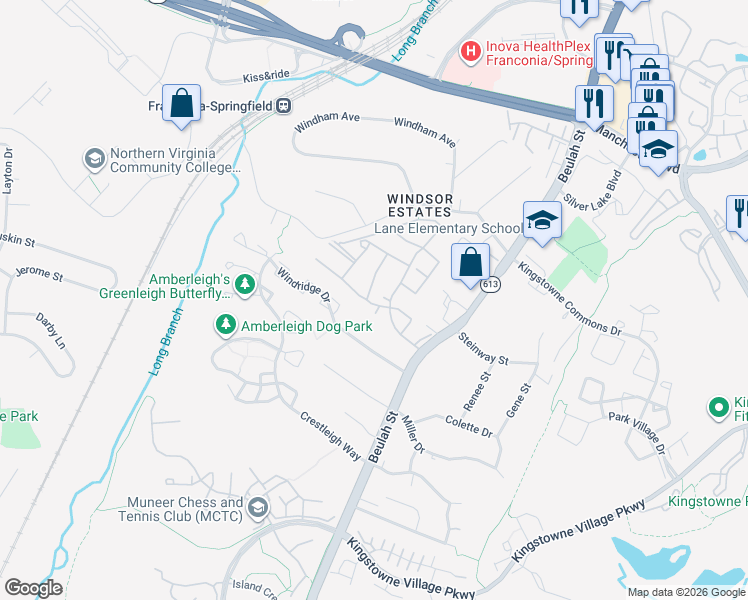 map of restaurants, bars, coffee shops, grocery stores, and more near 7311 Larrup Court in Alexandria