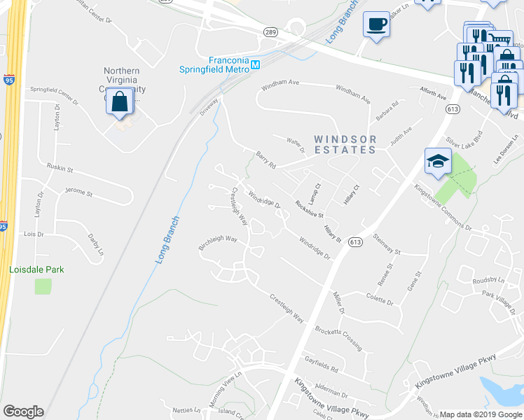 map of restaurants, bars, coffee shops, grocery stores, and more near 6513 Sunburst Way in Alexandria