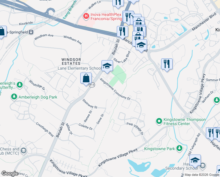 map of restaurants, bars, coffee shops, grocery stores, and more near 6251 Abbottsbury Row in Alexandria