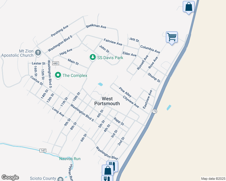 map of restaurants, bars, coffee shops, grocery stores, and more near 603 Cityview Avenue in West Portsmouth