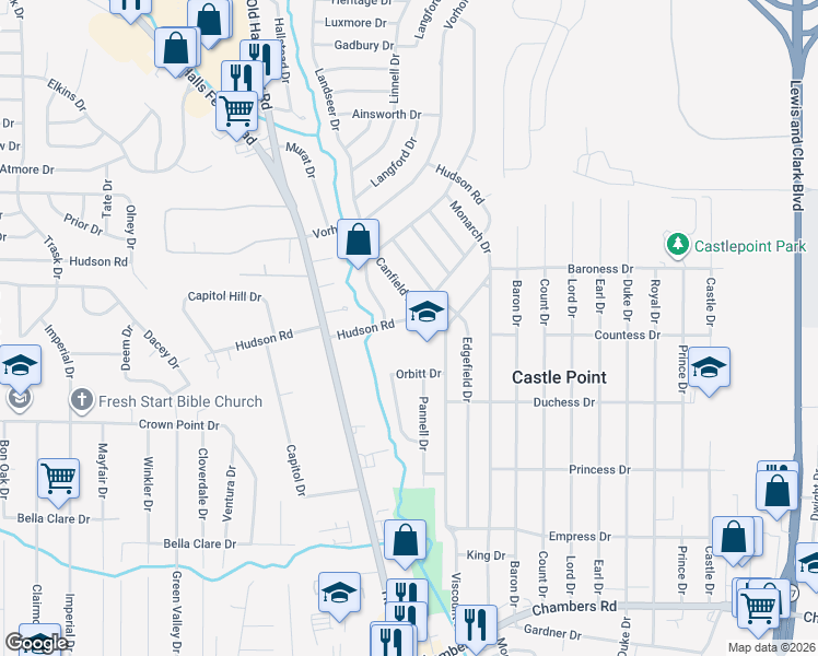 map of restaurants, bars, coffee shops, grocery stores, and more near 2276 Hudson Road in St. Louis