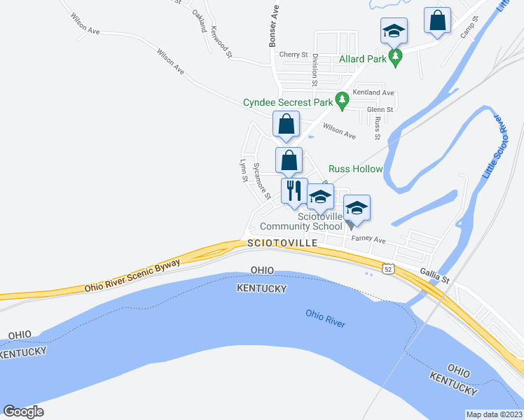 map of restaurants, bars, coffee shops, grocery stores, and more near 5380 Winchester Avenue in Portsmouth