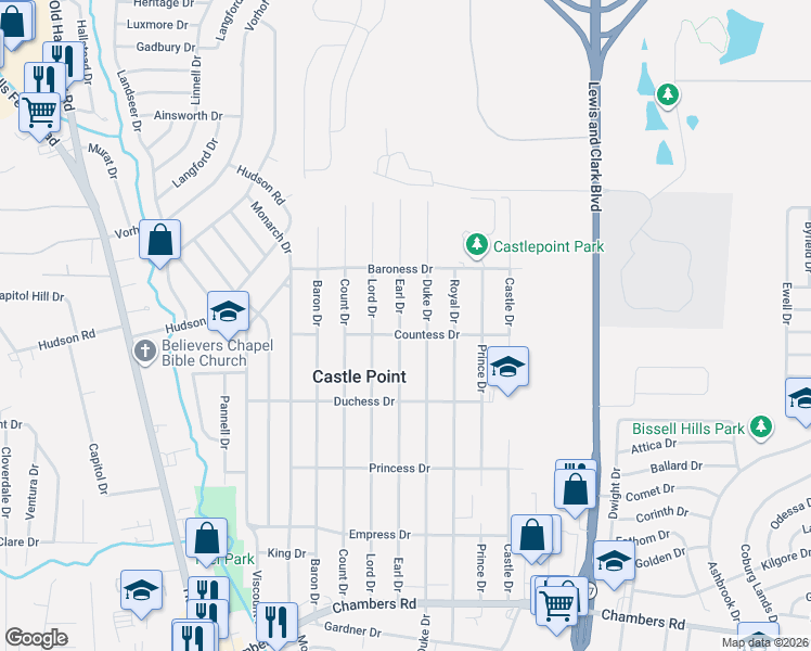 map of restaurants, bars, coffee shops, grocery stores, and more near 10417 Duke Drive in St. Louis
