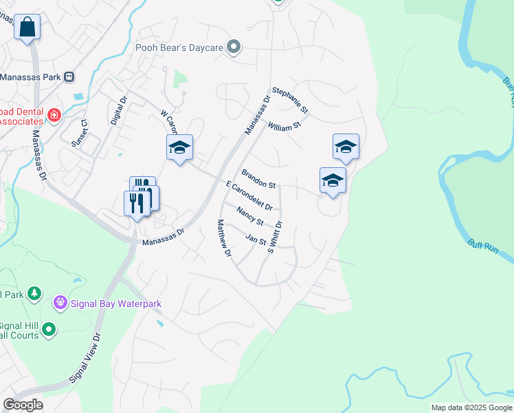map of restaurants, bars, coffee shops, grocery stores, and more near 9310 East Carondelet Drive in Manassas Park