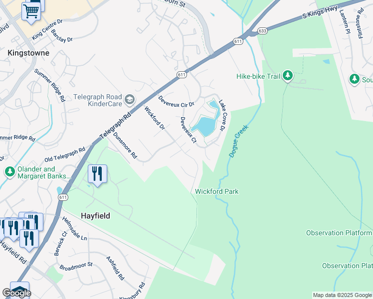 map of restaurants, bars, coffee shops, grocery stores, and more near 7311 Wickford Drive in Alexandria