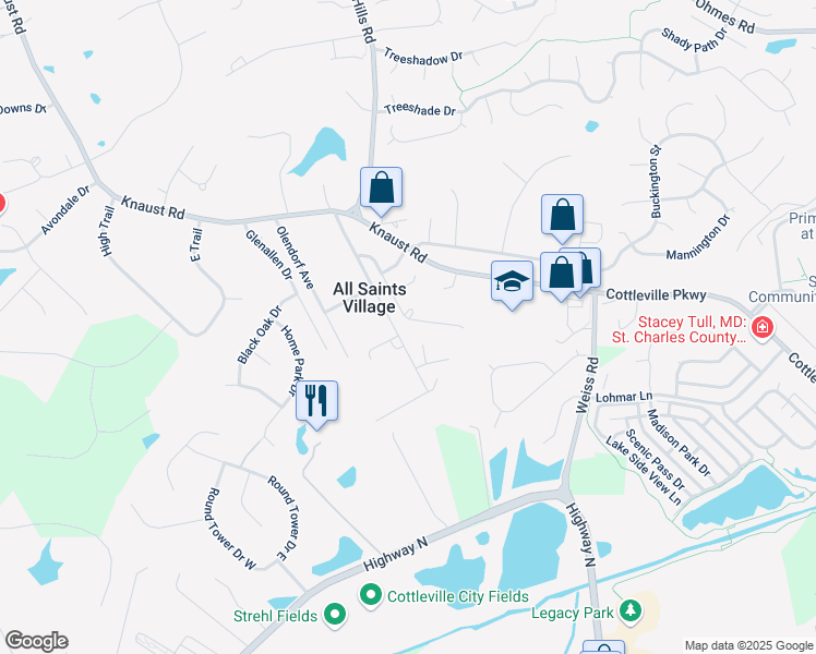 map of restaurants, bars, coffee shops, grocery stores, and more near 731 Woodland Ridge Drive in St. Peters