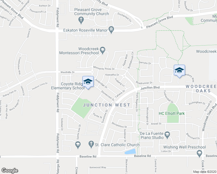 map of restaurants, bars, coffee shops, grocery stores, and more near 1880 Ambridge Drive in Roseville