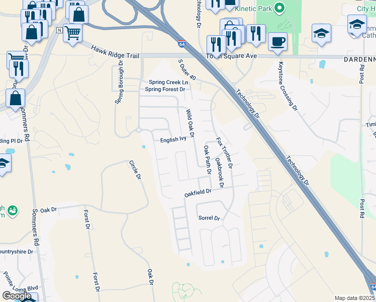 map of restaurants, bars, coffee shops, grocery stores, and more near 2322 Oak Meadow Drive in O'Fallon