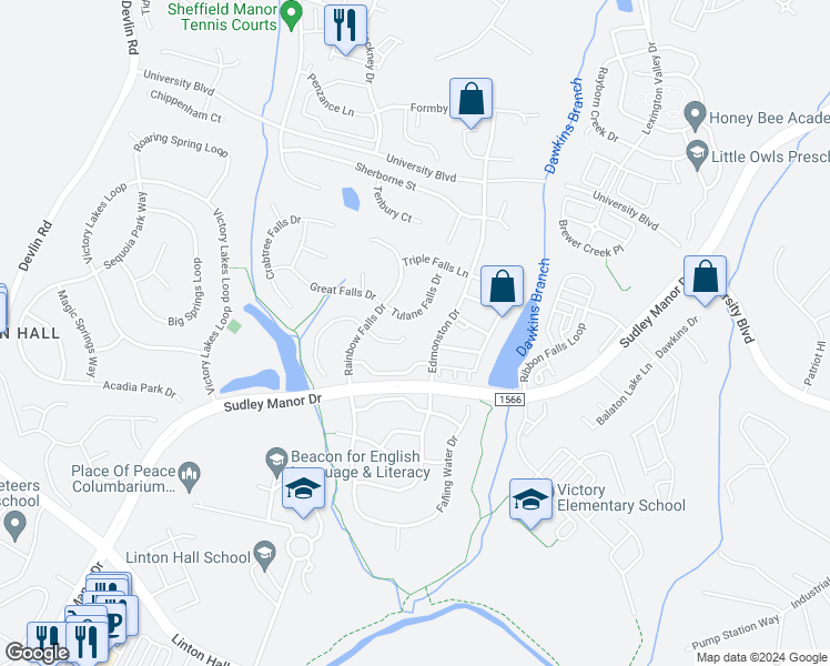 map of restaurants, bars, coffee shops, grocery stores, and more near 12170 Emory Falls Court in Bristow