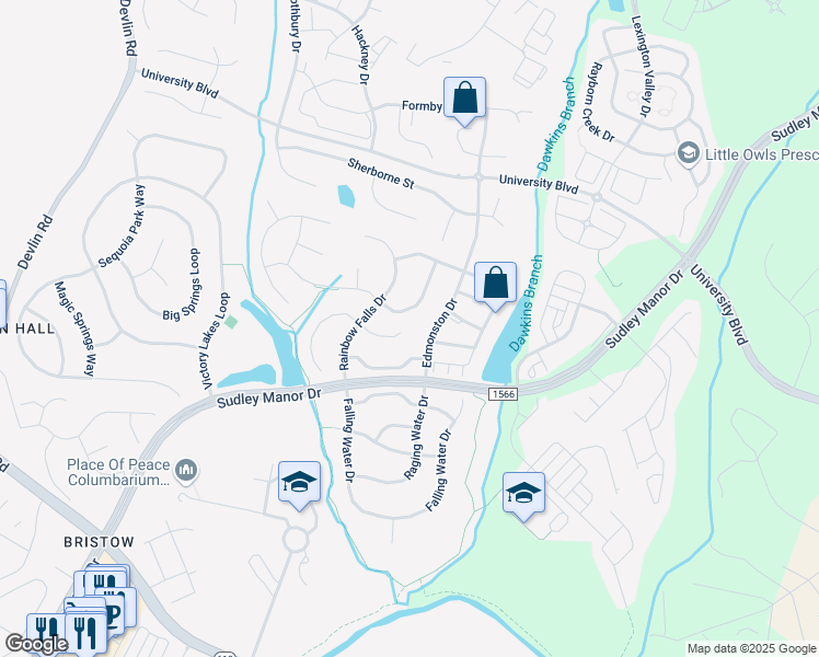 map of restaurants, bars, coffee shops, grocery stores, and more near 12170 Emory Falls Court in Bristow