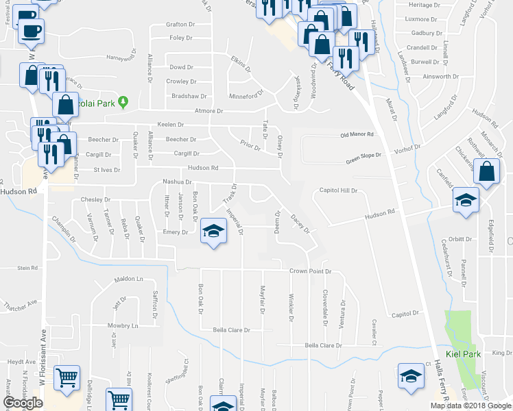 map of restaurants, bars, coffee shops, grocery stores, and more near 1924 Paducah Drive in St. Louis