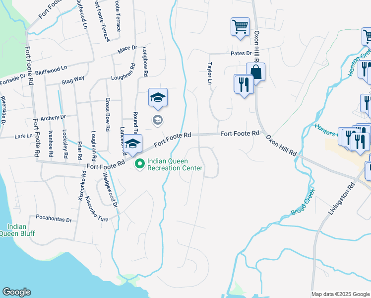 map of restaurants, bars, coffee shops, grocery stores, and more near 207 Eagle Head Drive in Fort Washington