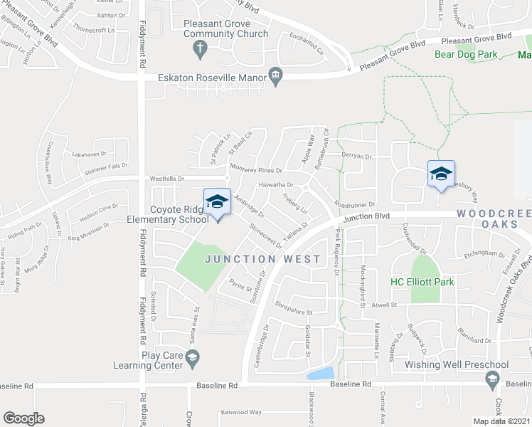 map of restaurants, bars, coffee shops, grocery stores, and more near 1888 Ambridge Drive in Roseville