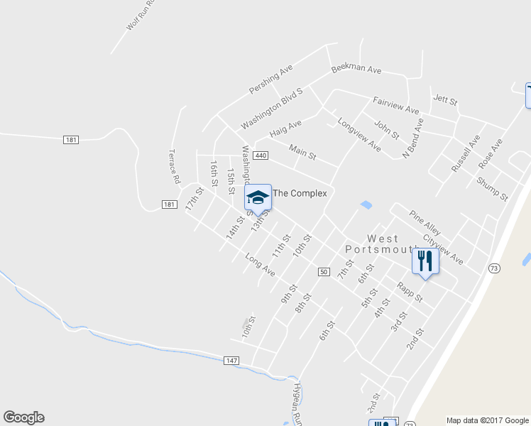 map of restaurants, bars, coffee shops, grocery stores, and more near 1420 13th Street in West Portsmouth