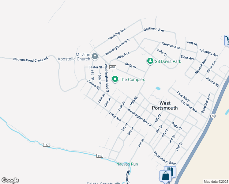 map of restaurants, bars, coffee shops, grocery stores, and more near 1420 13th Street in West Portsmouth