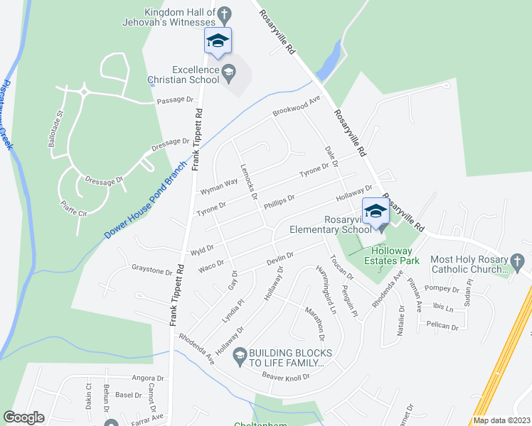 map of restaurants, bars, coffee shops, grocery stores, and more near 9806 Lemocks Drive in Upper Marlboro