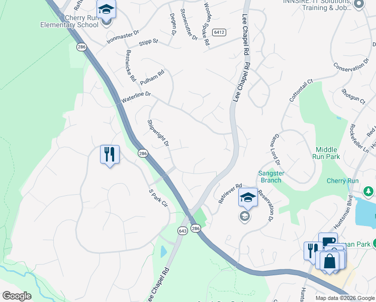 map of restaurants, bars, coffee shops, grocery stores, and more near 7205 Neaptide Lane in Burke