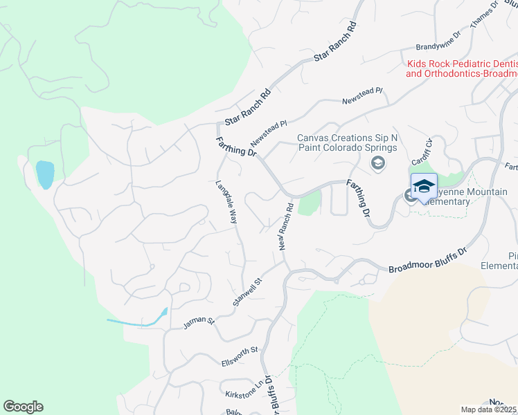 map of restaurants, bars, coffee shops, grocery stores, and more near 65 Watch Hill Drive in Colorado Springs