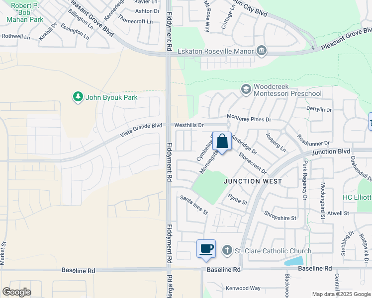 map of restaurants, bars, coffee shops, grocery stores, and more near 1809 Broad Stripes Way in Roseville