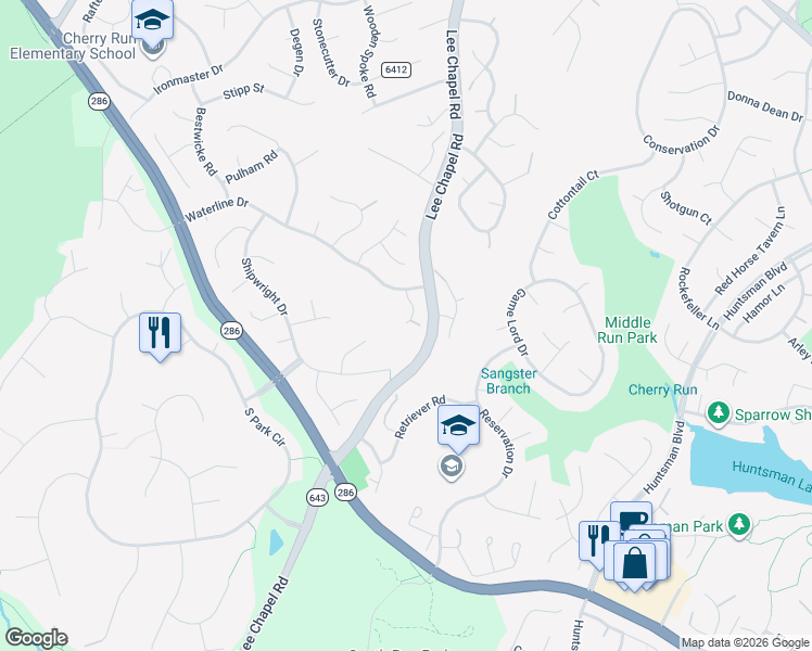 map of restaurants, bars, coffee shops, grocery stores, and more near 7718 Counter Place in Burke