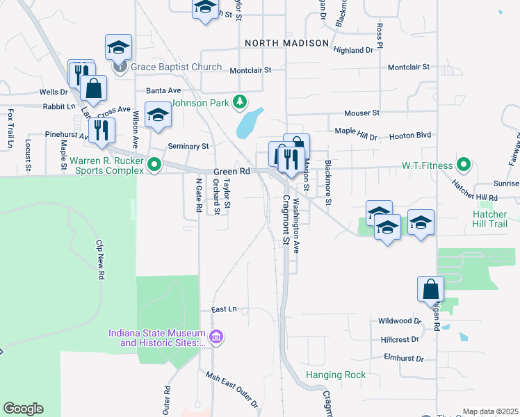 map of restaurants, bars, coffee shops, grocery stores, and more near 1735 Allen Street in Madison