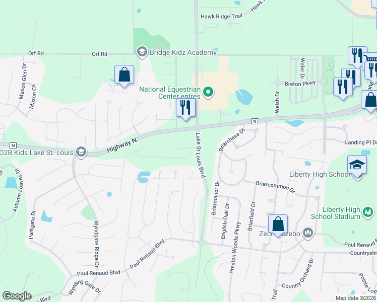 map of restaurants, bars, coffee shops, grocery stores, and more near 2500 Curtis Lane in O'Fallon