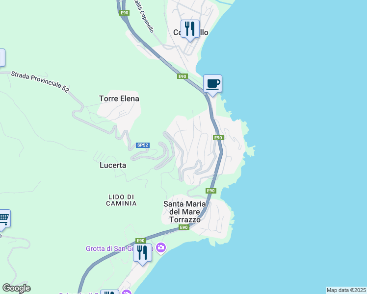 map of restaurants, bars, coffee shops, grocery stores, and more near 2 Via Serusi in Copanello