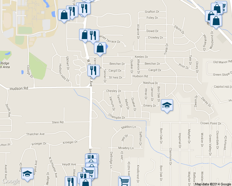map of restaurants, bars, coffee shops, grocery stores, and more near 10327 Tanner Drive in St. Louis