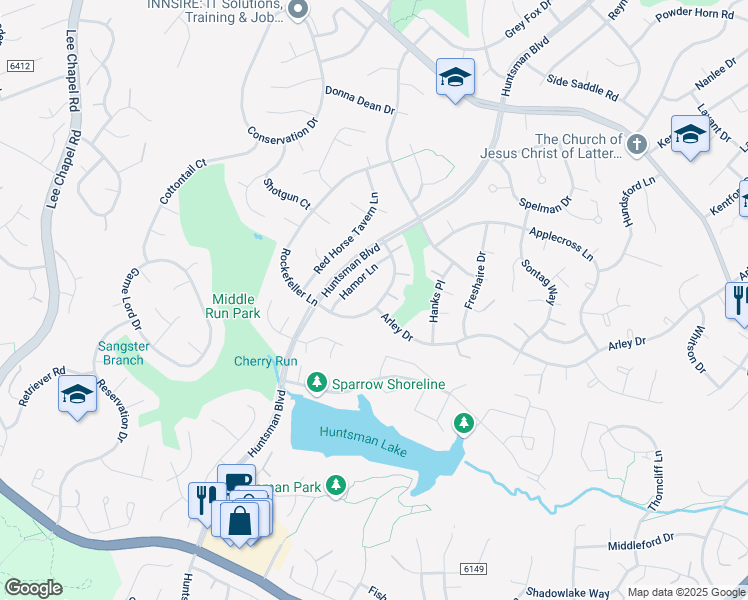 map of restaurants, bars, coffee shops, grocery stores, and more near 9221 Rockefeller Lane in Springfield