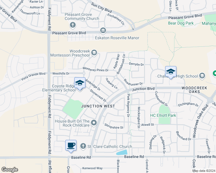 map of restaurants, bars, coffee shops, grocery stores, and more near 1856 Morning Mist Way in Roseville