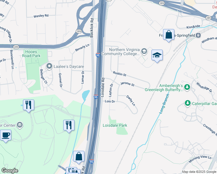 map of restaurants, bars, coffee shops, grocery stores, and more near 7214 Layton Drive in Springfield