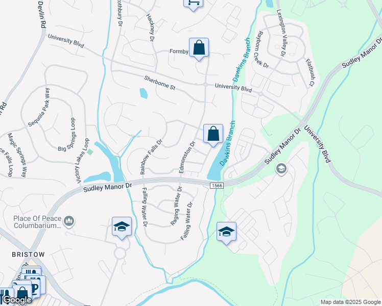 map of restaurants, bars, coffee shops, grocery stores, and more near 12105 Seven Falls Court in Bristow