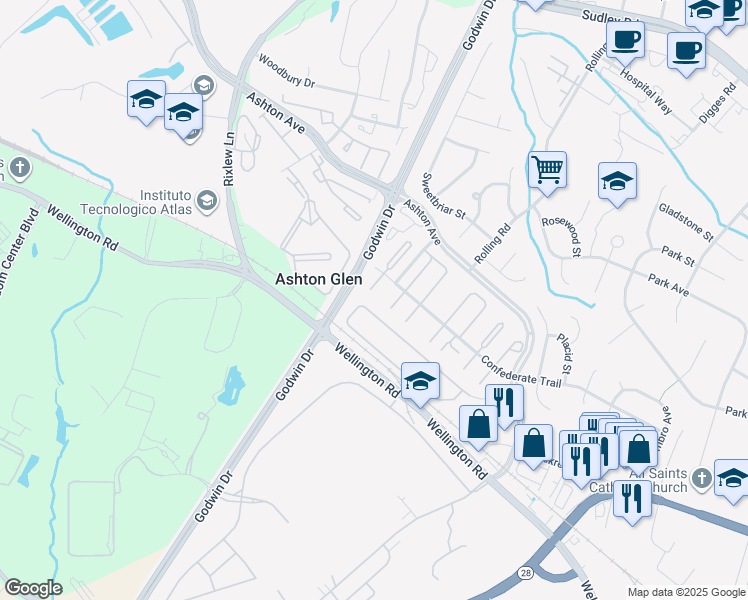 map of restaurants, bars, coffee shops, grocery stores, and more near 8970 Milroy Court in Manassas