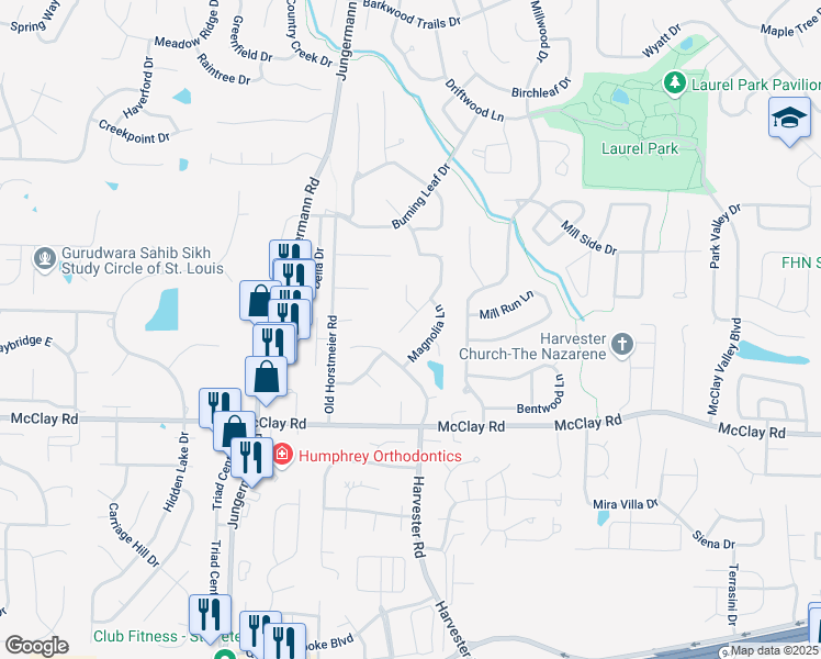 map of restaurants, bars, coffee shops, grocery stores, and more near 714 Green Ridge Lane in St. Peters