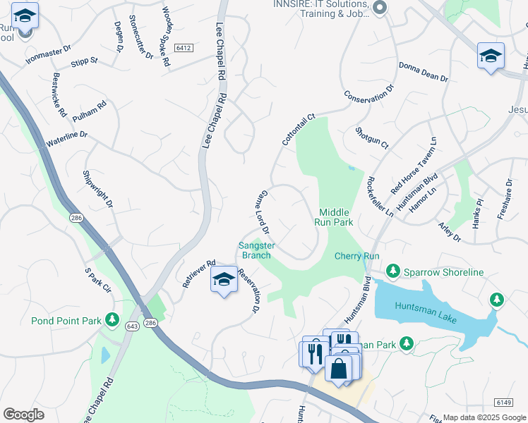 map of restaurants, bars, coffee shops, grocery stores, and more near 7104 Game Lord Drive in Springfield