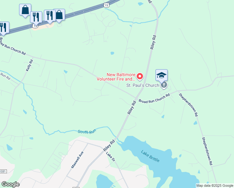 map of restaurants, bars, coffee shops, grocery stores, and more near 9828 Thoroughbred Road in Warrenton